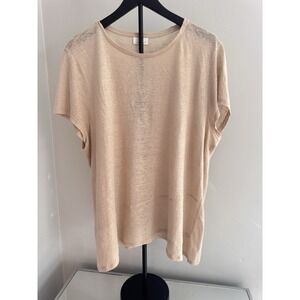 J Jill Love Linen Top XL Beige Short Sleeve Lightweight Relaxed Minimalist Chic‎